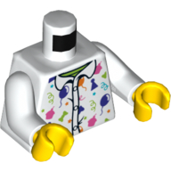 Lego Torso Shirt with Multicolored Balloons and Confetti Print, White Arms, Yellow Hands / White