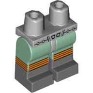 Lego Hips with Sand Green Legs and Dark Bluish Gray Boots Pattern with Retro Space Belt, Three Orange Stripes Print
