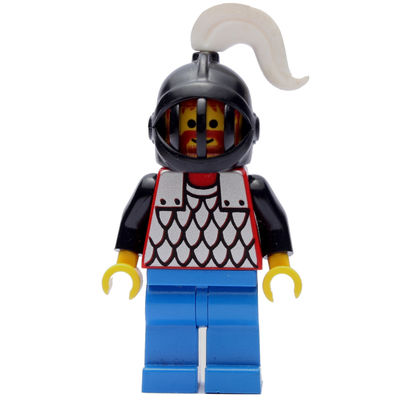 Lego Knight (Scale Mail on Red) - Black Arms, Blue Legs, White Plume