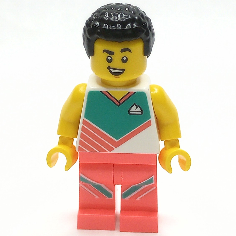 Lego Man, Coral and White Workout Outift, Black Hair