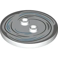 Plate Special Round 4 x 4, 2 Studs with Black/Dark Azure Swirl/Tornado Print / White