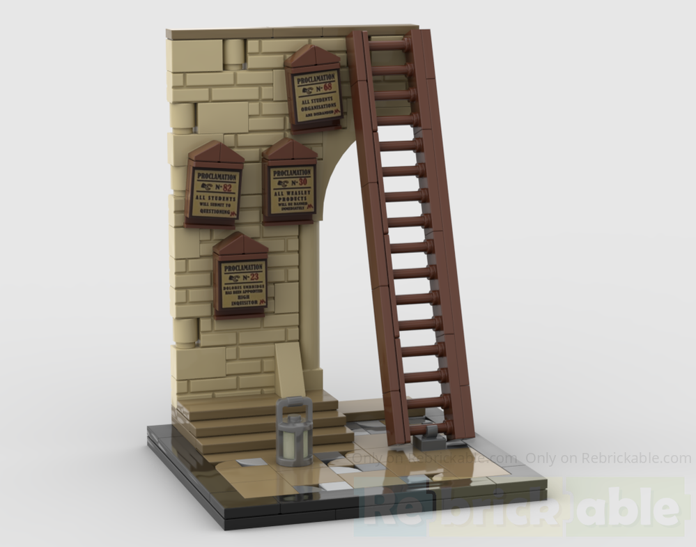Lego Argus Filch Proclamation wall mini dioramma
