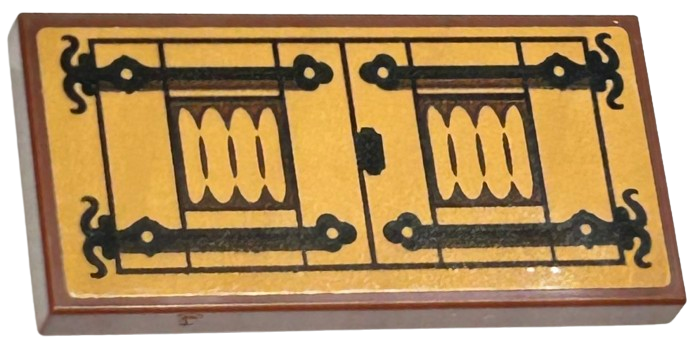 Lego Tile, Modified 2 x 4 Inverted with Medium Nougat Cupboard Doors with Black Hinges Pattern (Sticker) - Set 76412