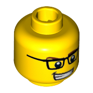Lego Minifig Head Video Game Guy, Rectangular Glasses, Brown Eyebrows, Open Mouth Smile with Teeth, White Pupils Print [Hollow Stud] / Yellow