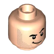 Minifig Head Punisher, Beard Stubble, Smile with Raised Left Eyebrow / Angry with Band Aid and Scars Print / Light Nougat