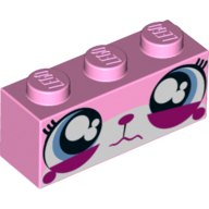 Lego Brick 1 x 3 with Unikitty, Sad, Wide Eyes Watering Print / Bright Pink