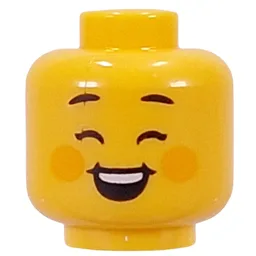 Minifig Head Eyelashes, Bright Light Orange Blushes, Lopsided Grin / Open Mouth Smile Print
