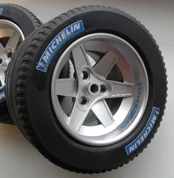 Wheel 62mm D. x 46mm Technic Racing Large with 2x 'OZ WHEELS' Pattern (Stickers), with Black Tire Technic Racing Large with 'MICHELIN' White Pattern (22969pb01 / 32296pb02) - Set 8461 / Metallic Silver