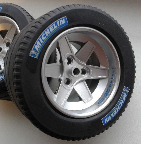 Lego Wheel 62mm D. x 46mm Technic Racing Large with 2x 'OZ WHEELS' Pattern (Stickers), with Black Tire Technic Racing Large with 'MICHELIN' White Pattern (22969pb01 / 32296pb02) - Set 8461