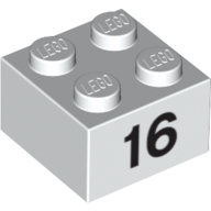 Lego Brick 2 x 2 with Black "16" Print / White