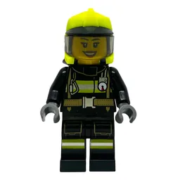 Firefighter, Black Fire Suit, Vibrant Yellow Helmet