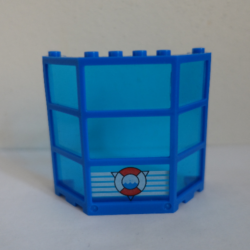 Lego Window Bay 3 x 8 x 6 with Trans-Dark Blue Glass with 5 White Stripes and Coast Guard Print