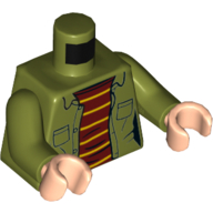 Lego Torso Jacket, Red/Yellow Striped Shirt, Pockets Print, Olive Green Arms, Light Nougat Hands / Olive Green