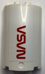 Cylinder Half 2 x 4 x 5 with 1 x 2 Cutout with Red 'NASA' Pattern (Sticker) - Set 60351