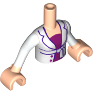 Lego Minidoll Torso Girl with White Jacket with Magenta Top Print, White Sleeves and Light Nougat Hands / Light Nougat