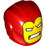 Lego Helmet with Armor Plates and Ear Protectors with Yellow Face and White Rectangular Eyes, Clenched Teeth in Wide Mouth Print (Iron Man) / Red