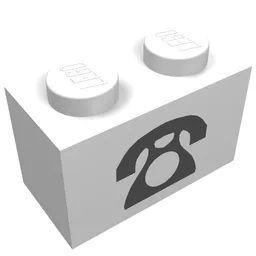 Brick 1 x 2 with Telephone Print / White