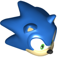 Lego Minifig Head Special, Sonic the Hedgehog with Green Eyes, Tan Face and Ears, Black Nose and Half Smile Print / Blue
