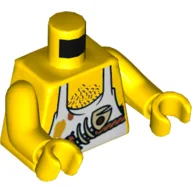 Torso, Bare Chest, White Apron, Fish Skeleton and Chest Hair Print, Yellow Arms and Hands / Yellow