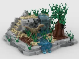 Dinosaurs diorama walks in a stream #2