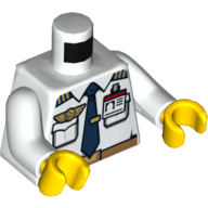 Lego Torso Shirt, Pockets, Wings, ID Badge, Dark Blue Tie with Clip, Belt Print (Pilot), White Arms, Yellow Hands / White