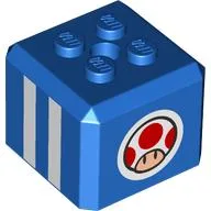 Brick Special Cube with 2 x 2 Studs on Top with Toad, White Stripes Print / Blue