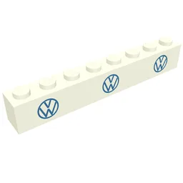 Brick 1 x 8 with 3 Blue VW Logo Print / White