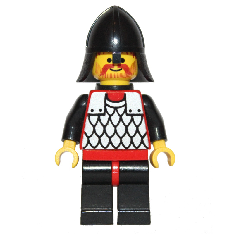 Lego Knight (Scale Mail on Red) - Black Arms, Black Legs, Black Neck-Protector, Plastic Cape