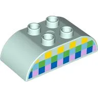 Duplo Brick 2 x 4 Curved Top with Yellow, Green, Medium Azure, Blue, and Bright Print Squares Print / Light Aqua