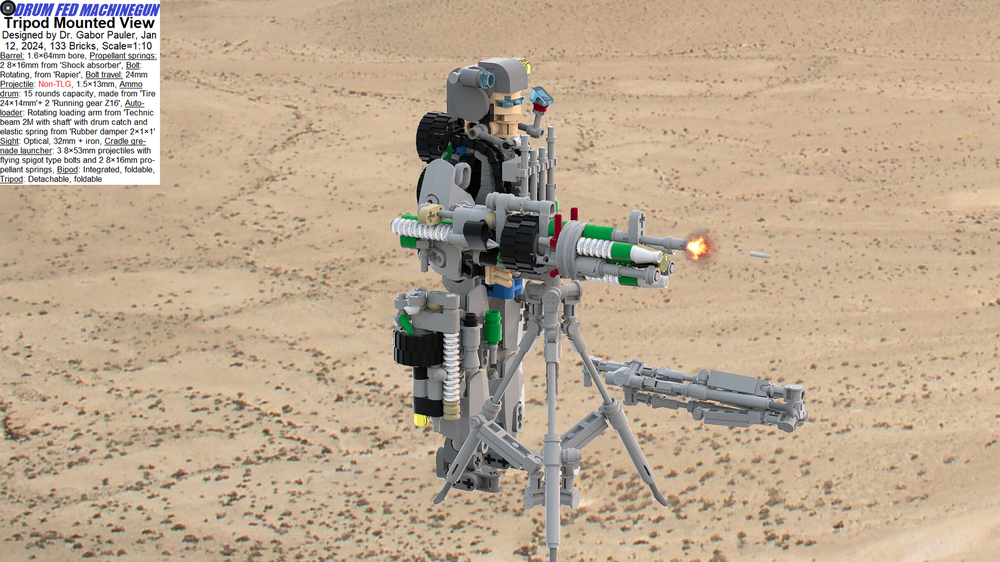Lego Spring Shooting Scale=1:10 - 15.4mm drum fed machinegun concept