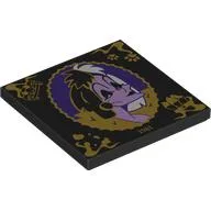 Tile 4 x 4 with Dark Purple/Lavender Cruella De Vil Portrait, Gold Border, Symbols, '1961' Print