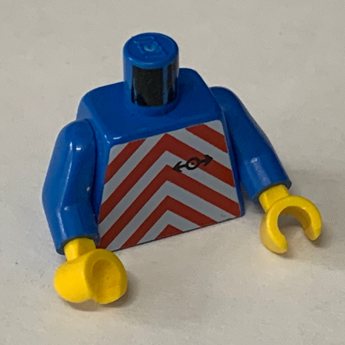 Lego Torso Red Chevron and Train Logo Print, Blue Arms, Yellow Hands / Blue