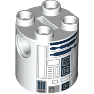 Lego Brick Round 2 x 2 x 2 Robot Body, Axle Holder '+' Orientation with Blue and Gray Astromech Droid Print (R2-D2) / White