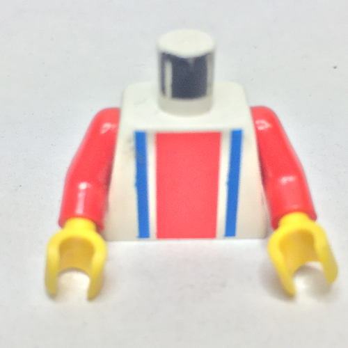 Lego Torso Soccer Shirt with Vertical Striped Red/Blue / '3' Back Print, Red Arms, Yellow Hands / White