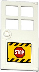 Lego Door 1 x 4 x 6 with 4 Panes and Stud Handle with 'STOP' Sign and Black and Yellow Danger Stripes on Yellow Background Pattern (Sticker) - Set 60076