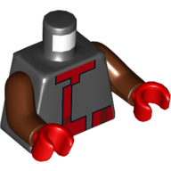 Lego Torso Robes, Pixelated Red Trim / Red Cross on Back Print, Reddish Brown Arms, Red Hands / Black