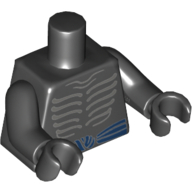Lego Torso Gray Skeleton Ribs and Dark Blue Waist Sash / Sash on Back Print, Black Arms and Hands / Black