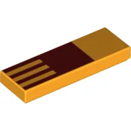 Tile 1 x 3 with Red Square, Yellow Lines Print / Bright Light Orange