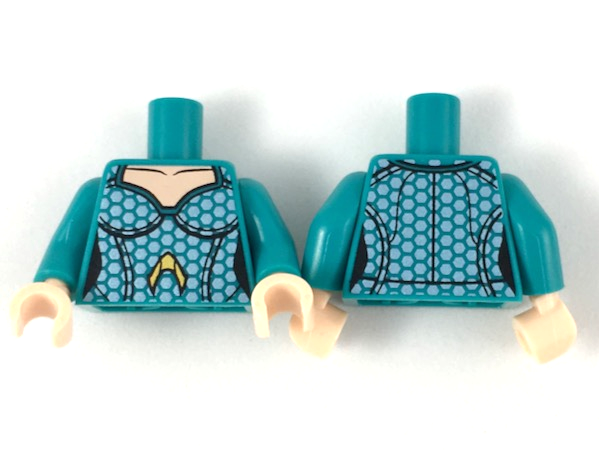 Lego Torso Female Light Nougat Neck, Silver Hexagonal Scales, Gold Atlantis Logo Pattern / Dark Turquoise Arms / Light Nougat Hands