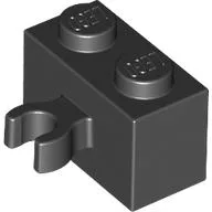 Brick Special 1 x 2 with Vertical Clip [Open O Clip] / Black