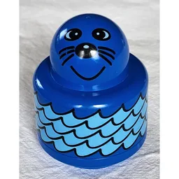 Primo Brick 1 x 1 with Round Rattle, Water, Seal Print / Blue