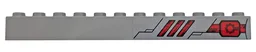 Brick 1 x 12 with Hull Plates, Vents and Black Gears on Red Background Pattern Model Left Side (Sticker) - Set 76098