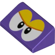 Brick Sloped 30° 1 x 2 x 2/3 with White Eyre, Bright Light Orange Eyelids Print / Dark Purple