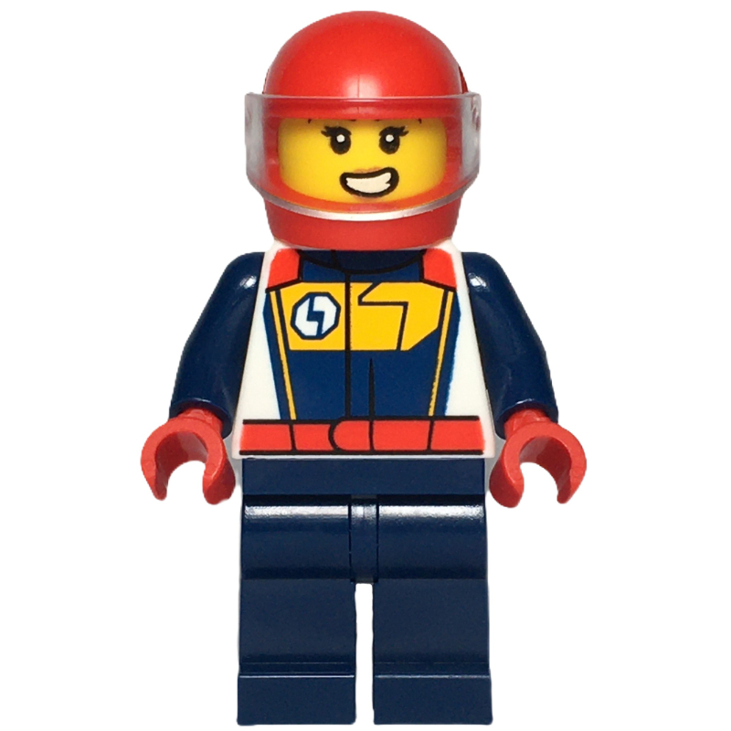 Lego Race Driver, Dark Blue and White Racing Suit, Red Helmet with Visor