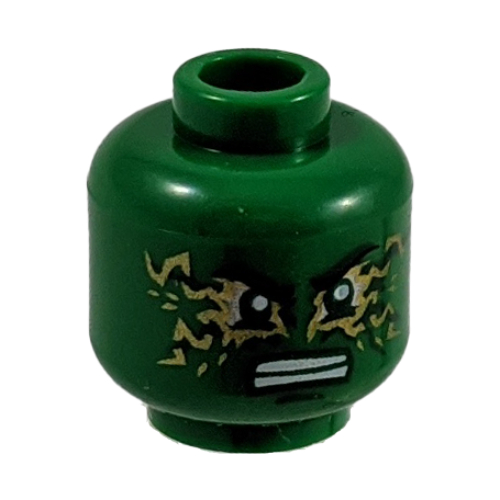 Lego Minifig Head Lloyd, White Eyes, White and Gold Airjitzu Electricity Print [Hollow Stud] / Green