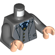 Lego Torso, Jacket, Vest, Gold Buttons, 'M' Badge, Medium Blue Shirt, Dark Blue Tie print, Dark Bluish Gray Arms, Light Nougat Hands / Dark Bluish Gray