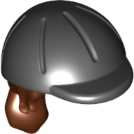 Lego Hair and Helmet, Long with Ponytail and Black Riding Helmet Pattern / Reddish Brown