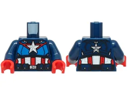 Torso Armor with Blue Panels, Silver and White Star on Chest, Red Trim, Stripes, Utility Belt with Buckle Pattern / Dark Blue Arms / Red Hands