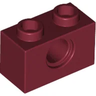 Technic Brick 1 x 2 [1 Pin Hole] / Dark Red