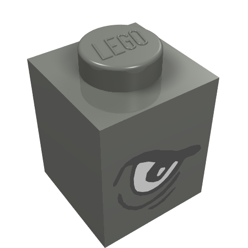 Lego Brick 1 x 1 with Angry Eye Left / Sad Eye Right Print / Dark Bluish Gray